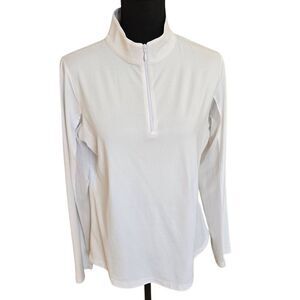 IBKUL Womens White Athletic Long Sleeve Mock Neck UPF 50 Golf Top Size Medium